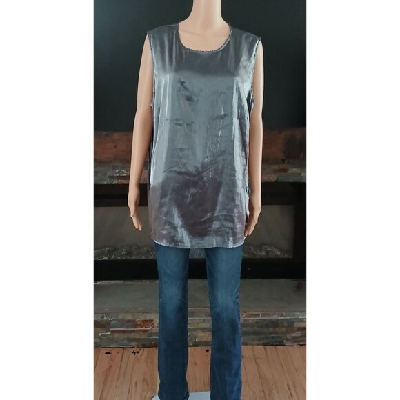 Karen Scott Tops - Karen Scott 3X Metallic Gray Shiny Round Neck Sleeveless Lightweight Blouse Top